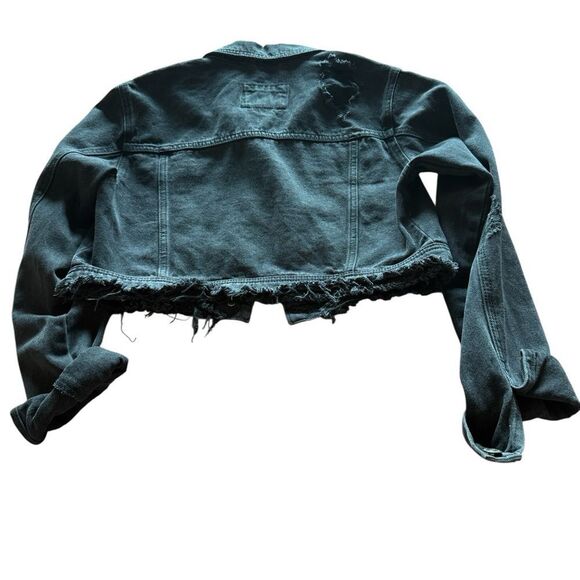 Forever 21 Black Distressed Cropped Jean Jacket – Small - Picture 3 of 3